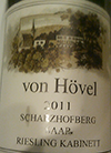 シャルツホフベルグ リースリング カビネット Von Hovel 2011
